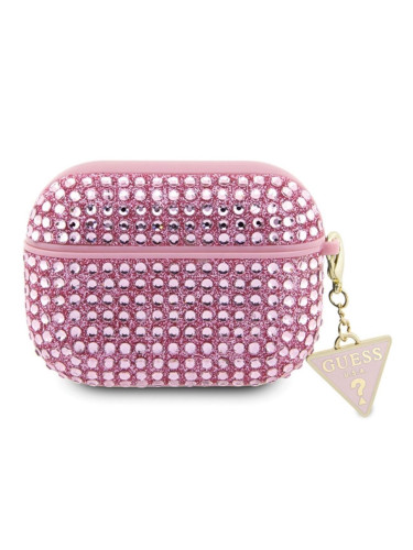 Калъф силиконов за Airpods Pro 2 слушалки Guess Rhinestone Triangle Charm, Розов