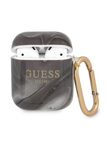 Калъф силиконов за Airpods 1/2 слушалки Guess Marble Collection, Черен