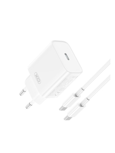 Зарядно устройство комплект XO CE15 PD 20W 1x USB-C 3A + USB-C кабел, Qick Charging, Бяло