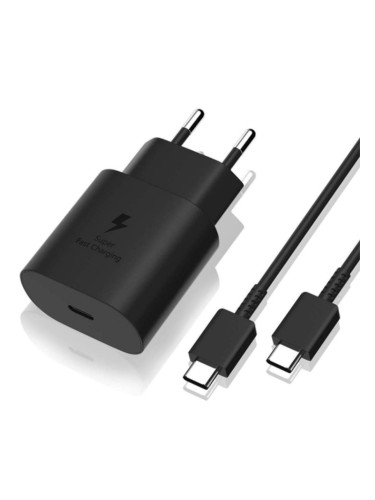 Оригинално зарядно устройство комплект Samsung EP-TA800B + DA705BBE, 25W, 3A, 1 x USB-C, с USB-C кабел, в плик, Черно