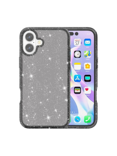 Силиконов кейс Shine 2 mm брокатен, За iPhone 16 (6.1), Черен