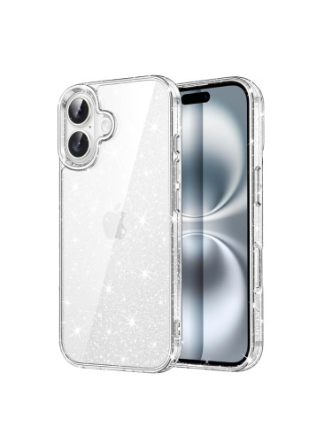 Силиконов кейс Shine 2 mm брокатен, За iPhone 16 (6.1), Прозрачен