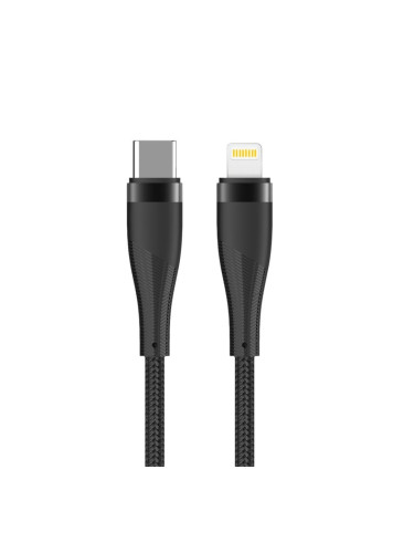 Кабел USB-C - Lightning, Maxlife MXUC-08 с найлонова оплетка, 27W 1м, в кутия, Черен