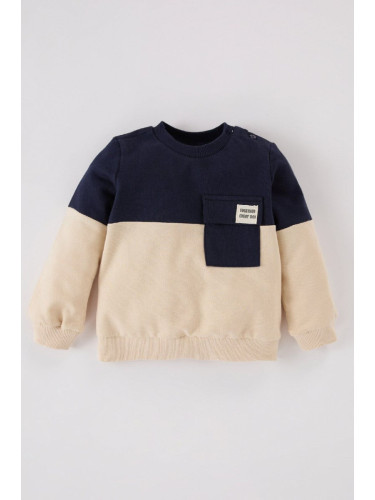 DEFACTO Baby Boy Crew Neck Color Block Soft Furry Sweatshirt