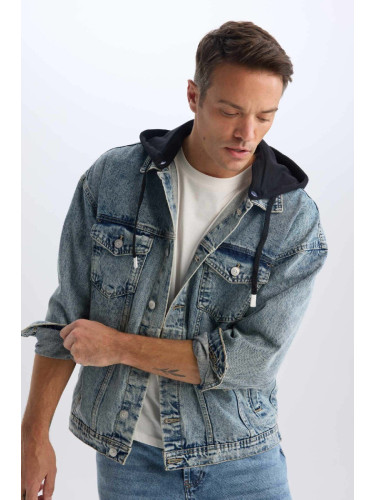 DEFACTO Oversize Wide Fit Hooded Buttoned Jean Jacket