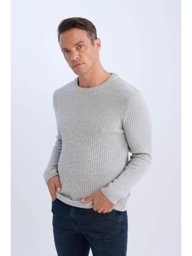 DEFACTO Men's Gray Standard Fit Crew Neck Textured Knitwear Sweater