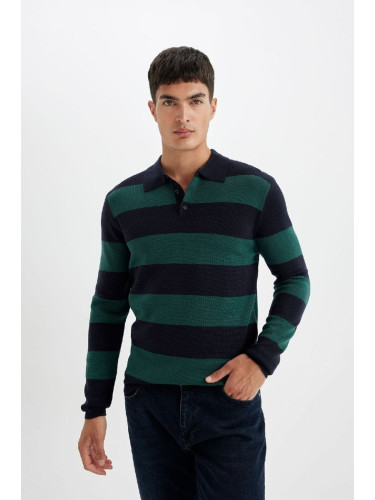 DEFACTO Standard Fit Polo Collar Striped Knitwear Sweater