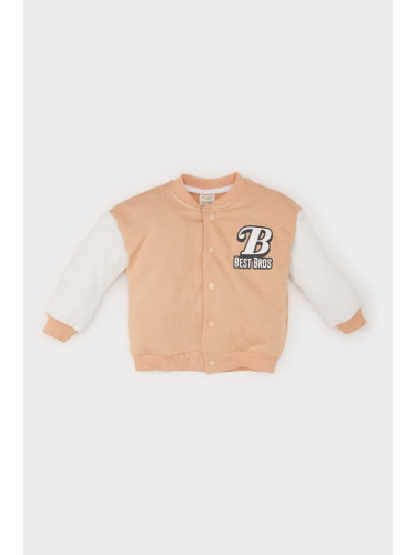 DEFACTO Baby Boy College Collar Printed Snap Closure Bomber Cardigan