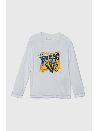 Детска блуза с дълги ръкави Guess в бяло с принт N4YI01 K8HM4