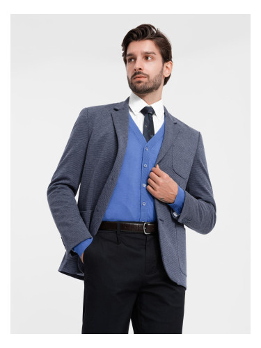 Ombre Fitted elegant men's structured knit blazer - navy blue