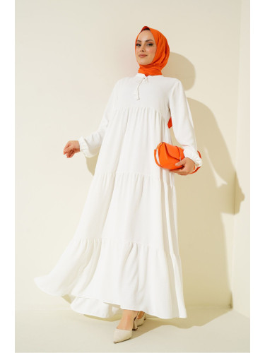 Bigdart 1627 Collar Lace-Up Hijab Dress - B.White