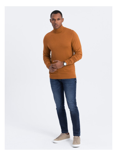 Ombre Men's knitted single-color turtleneck with viscose - camel