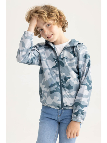 DEFACTO Boy's Water Repellent Camouflage Patterned Hooded Raincoat