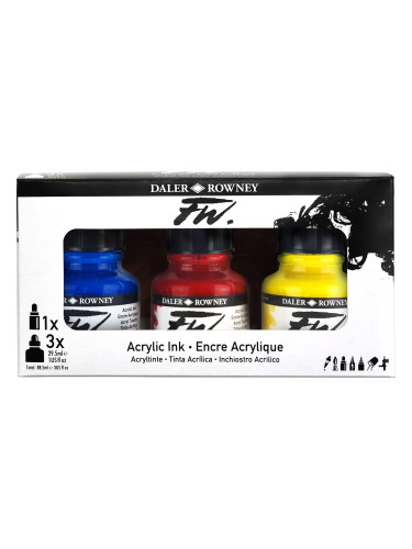 Daler Rowney FW Cardboard Box Starter Set Комплект акрилни мастила 3 x 29,5 ml