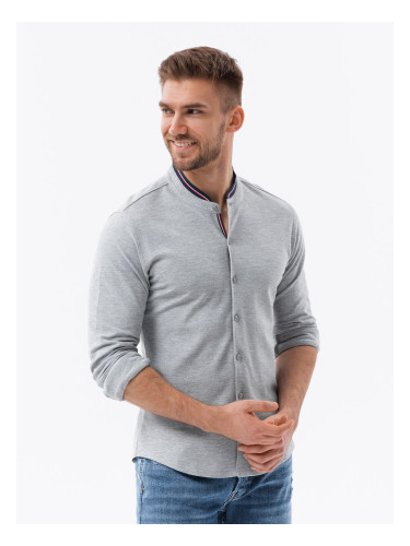 Ombre Men's cotton SLIM FIT shirt with collared collared shirt - grey