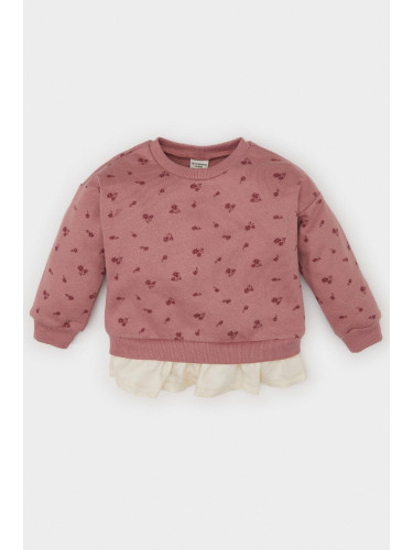 DEFACTO Baby Girl Crew Neck Floral Inside Soft Feather Sweatshirt