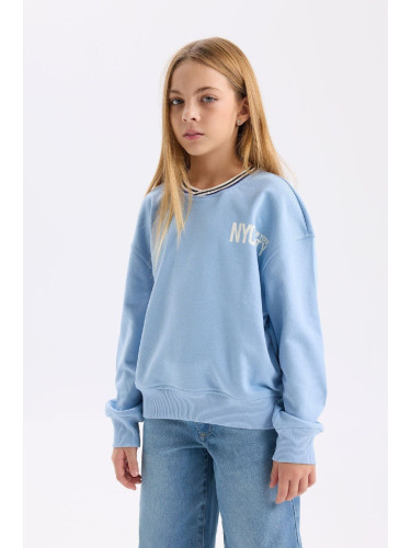 DEFACTO Girl's Relax Fit V-Neck Sweatshirt