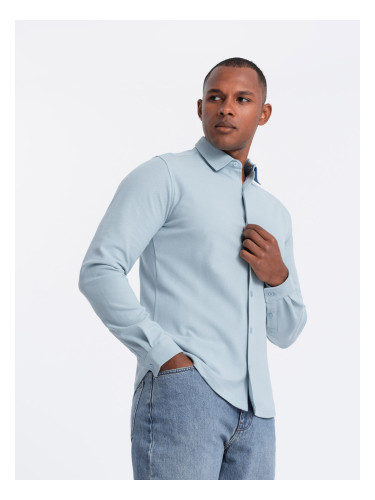 Ombre Men's long sleeve knitted SLIM FIT shirt - blue