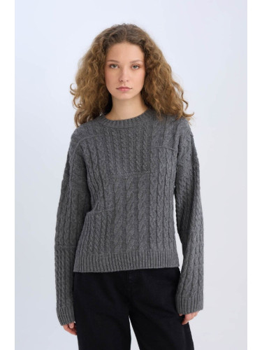 DEFACTO Coool Oversize Wide Pattern Crew Neck Knitwear Sweater