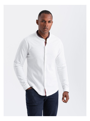 Ombre Men's SLIM FIT cotton shirt with stand-up collared colored stripes - white