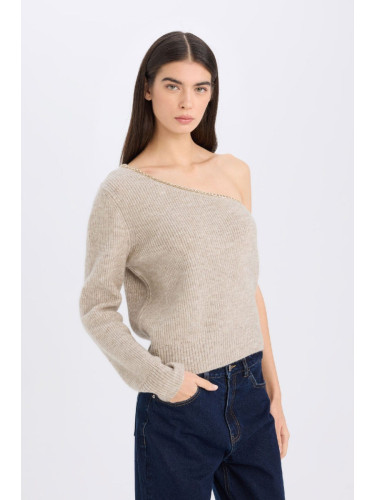 DEFACTO Regular Fit One Shoulder Basic Plain Tirko Sweater