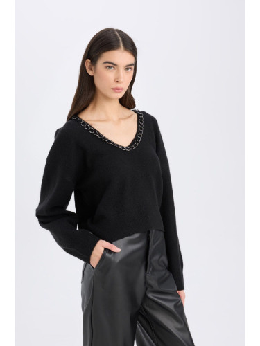 DEFACTO Oversize Wide Fit V-Neck Knitwear Sweater