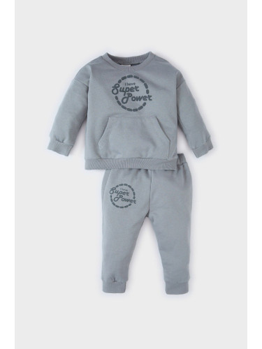 DEFACTO Baby Boy 2-Piece Set Crew Neck Printed Sweatshirt Elastic Waist Tracksuit Bottoms