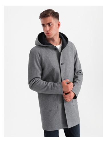 Ombre Men's melange long coat with hood - grey