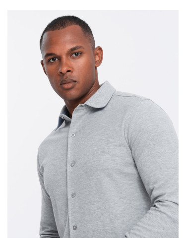 Ombre Men's long sleeve SLIM FIT knit shirt - grey