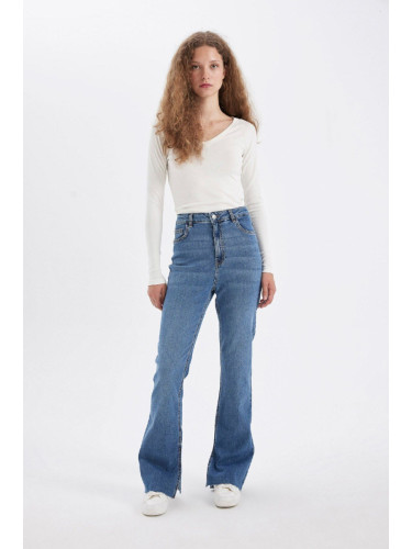 DEFACTO Slim Flare Normal Waist Slit Long Jean Washed Trousers