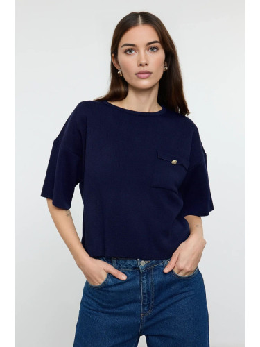 Trendyol Navy Blue Pocket Detailed Knitwear Sweater