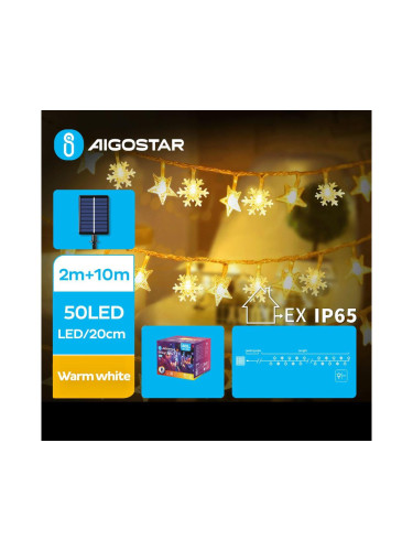 Aigostar - LED Соларни коледни лампички 50xLED/8 функции 12 м IP65 топло бял