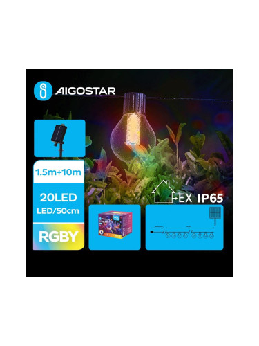 Aigostar - LED Соларни коледни лампички 20xLED/8 функции 11,5 м IP65 многоцветен