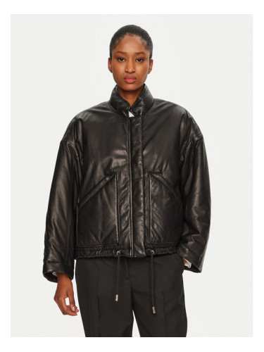 Serge Pariente Кожено яке Kaki Черен Relaxed Fit