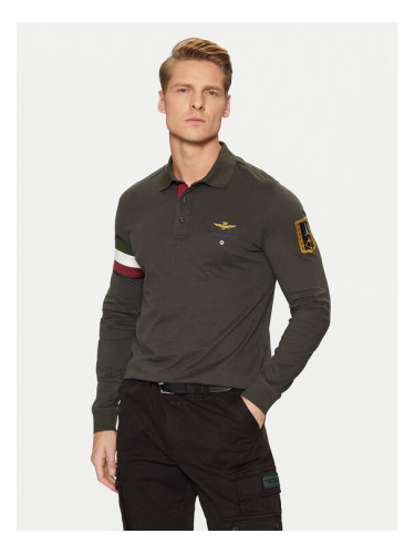 Aeronautica Militare Тениска с яка и копчета 242PO1816J558 Каки Regular Fit