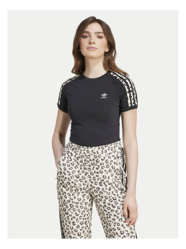 adidas Тишърт Leopard 3-Stripes IW8478 Черен Regular Fit