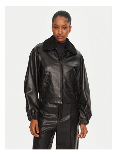 Serge Pariente Кожено яке Audrey Черен Relaxed Fit