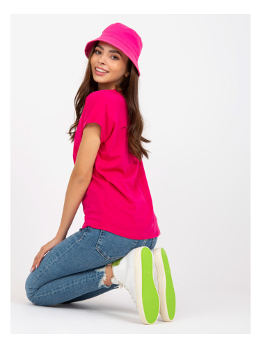 Fuchsia cotton V-neck t-shirt BASIC