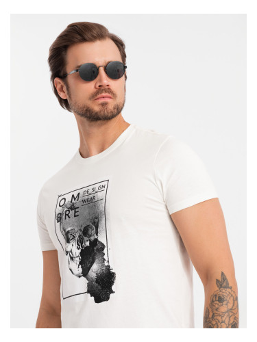 Ombre Men's cotton t-shirt with skull - white