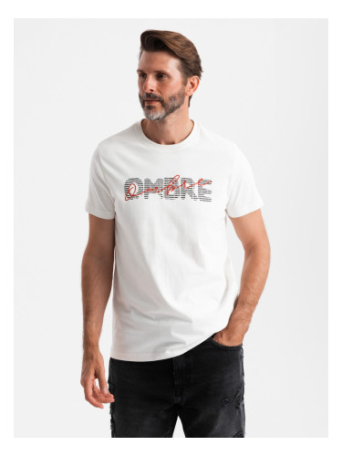 Ombre Men's cotton t-shirt with double printed logo - white