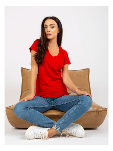Red cotton v-neck t-shirt