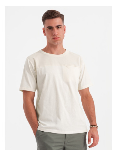 Ombre Men's cotton T-shirt with delicate embroidery - cream