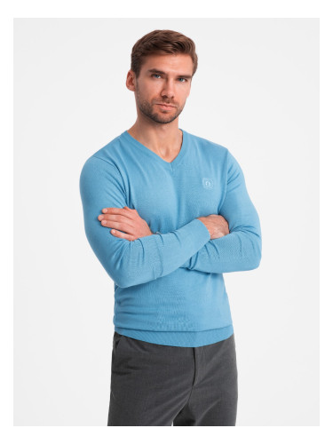 Ombre Elegant men's BASIC V-neck sweater with viscose - blue