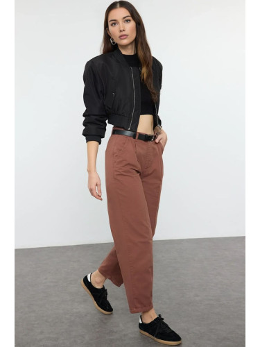 Trendyol Brown Belted High Waist Mom Jeans