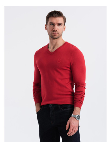 Ombre Men's elegant V-neck BASIC sweater with viscose - red