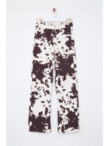 Trendyol Multicolored Cow Print High Waist Wide Leg Jeans