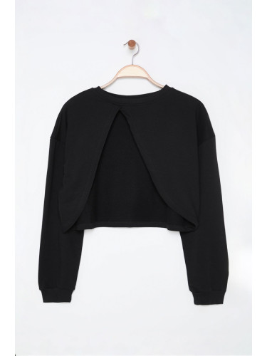 Trendyol Curve Black Asymmetric Super Crop Crew Neck Thin Knitted Sweatshirt