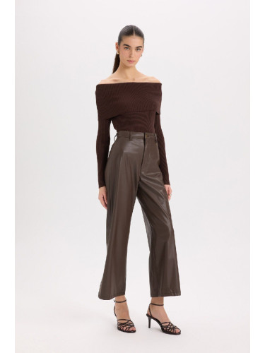 DEFACTO Culotte High Waist Crop Fit Crop Faux Leather Pants