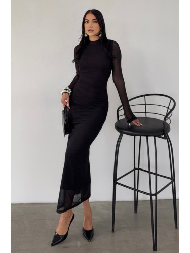 Trendyol Black Fitted Draped Knitted Dress