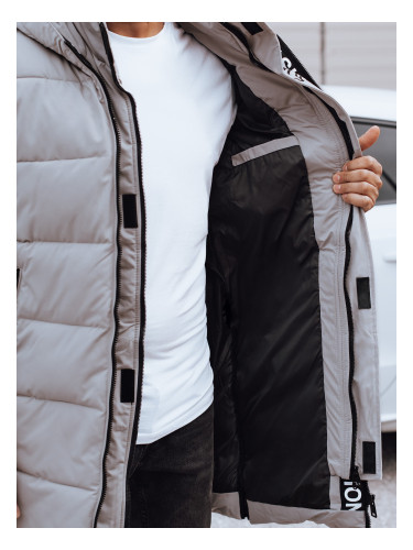 Men's winter long jacket with hood quilted beige Dstreet